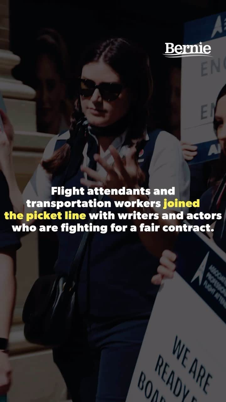 バーニー・サンダースのインスタグラム：「Right now, workers from very different occupations and industries are standing together to fight back against corporate greed and to organize for better wages, benefits, and working conditions. Solidarity forever!」