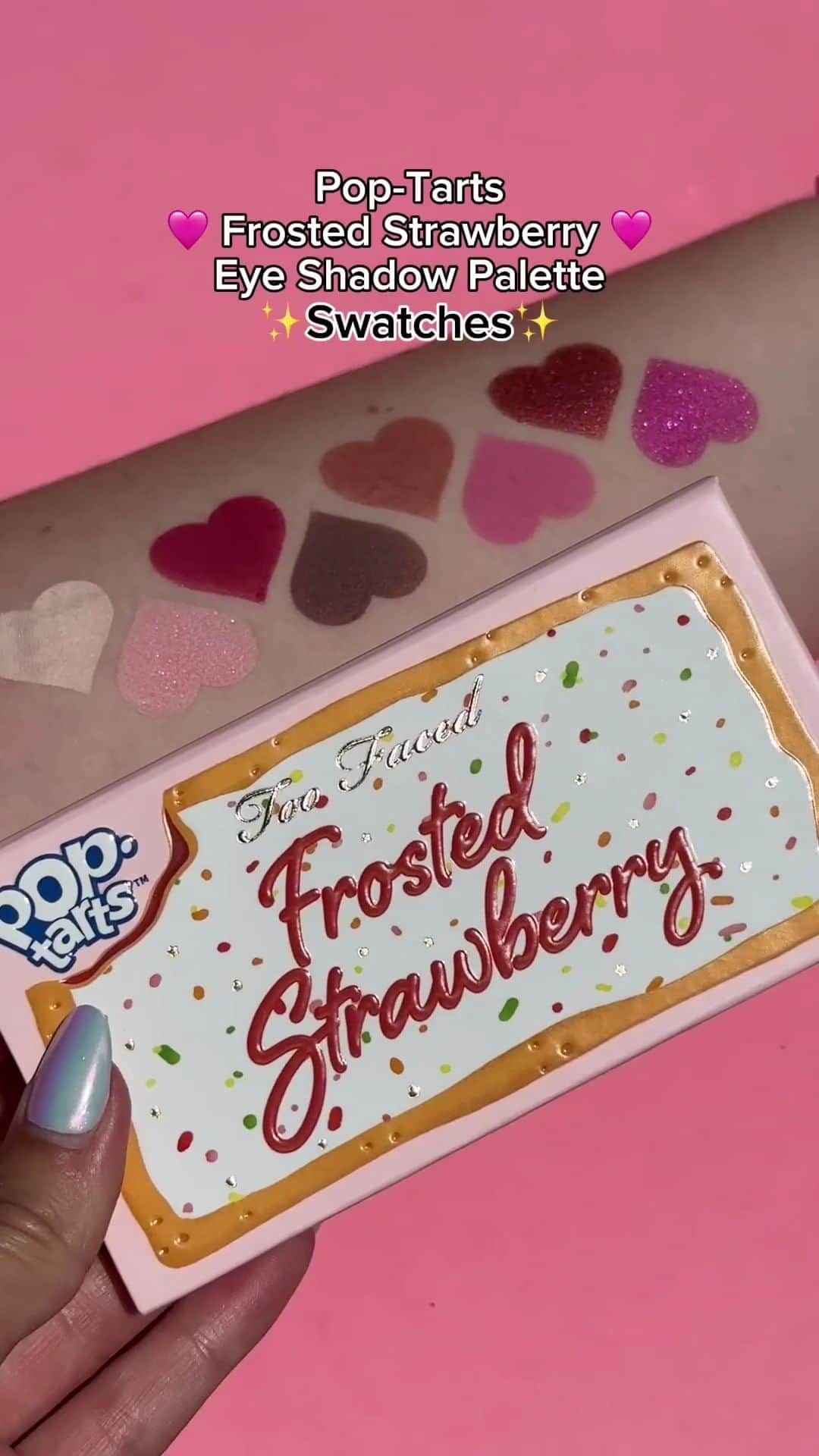 Too Facedのインスタグラム：「Frost Yourself Babe! 😉🍓💖 These 8 pink & pretty pops of color inspired by the iconic Frosted Strawberry @poptartsus make the perfect bite sized eye shadow palette! Shop now from @ultabeauty 😍 #toofaced #tfcrueltyfree #TooFacedXPopTarts」