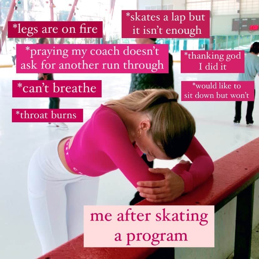 ポリーナ・エドモンズのインスタグラム：「Idk about you but I HATED run-through’s😂😂😂   All jokes aside, there’s nothing like skating a good program and feeling amped about it as you try to catch your breath after.   BUT the physical exertion and mental strength it takes to get through your program, pull in on every jump, finish on time, and perform to the last bleacher seat especially in the last minute of your program is EXHAUSTING and can be emotionally taxing!  Skating is so hard. What goes through your head after a run-through? 💞  #figureskating #figureskater #runthrough #program #iceskating」