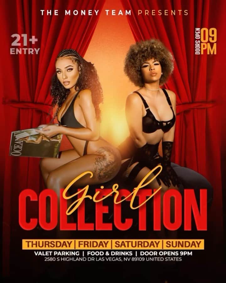 フロイド・メイウェザー・ジュニアのインスタグラム：「GIRL COLLECTION IS THE PLACE TO BE IN VEGAS ALL WEEKEND LONG  DOOR OPENS @ 9:00pm   •THURSDAY •FRIDAY •SATURDAY •SUNDAY  Must be 21 To Enter.  Ladies are welcome with or without male companion.  Come party at the best most luxurious venue in Las Vegas “Girl Collection”  GIRL COLLECTION 2580 S Highland Dr Las Vegas, NV 89109 1 -(844) 447-5758  #GirlCollection  @girl.collection_lv」