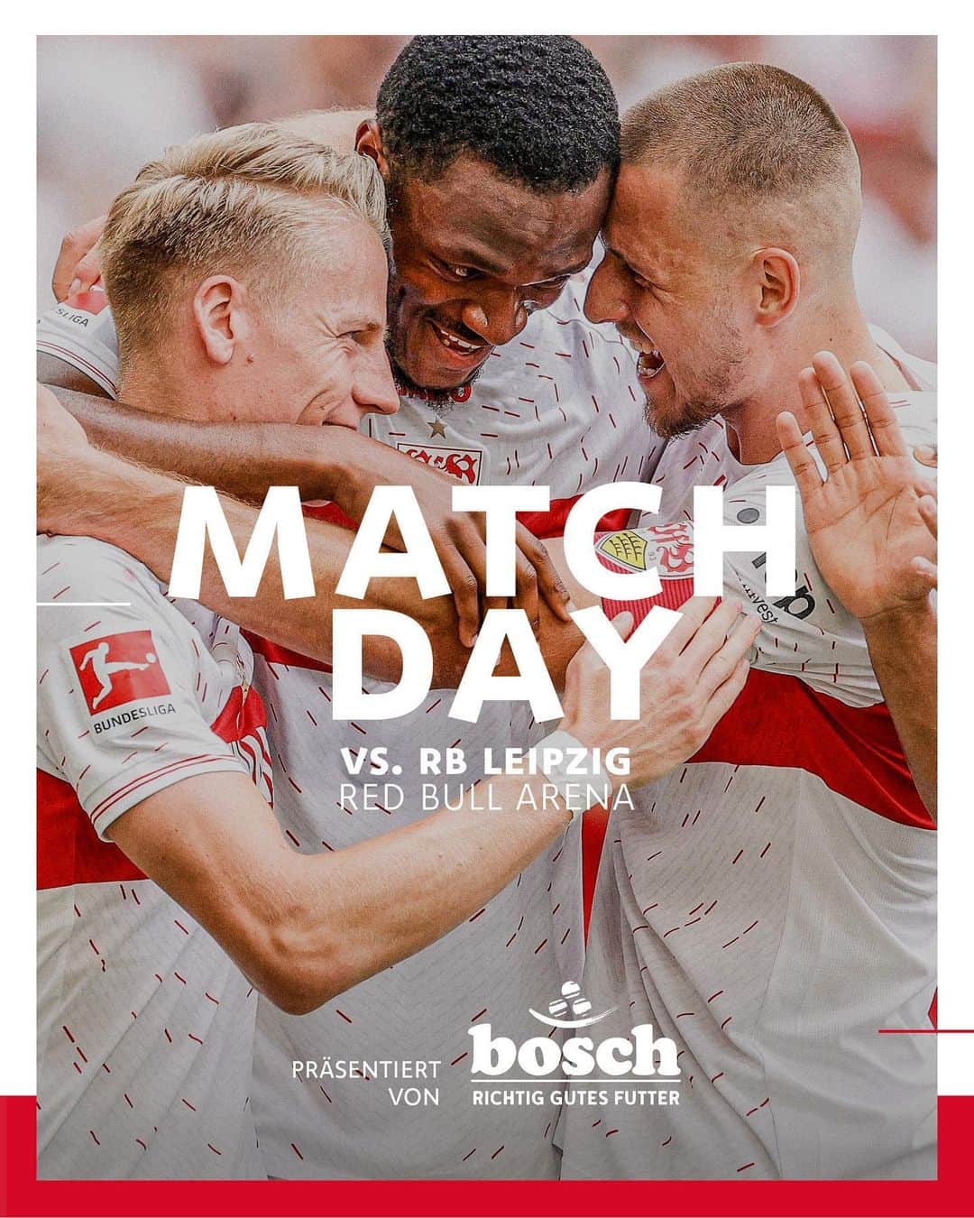 VfBシュトゥットガルトのインスタグラム：「🔥 M A T C H D A Y! 🔥 SWIPE ▶ Flutlichtspiel in Leipzig! 💥 Heute Abend um jeden Millimeter fighten, Männer! 🔜 #RBLVfB | ⏰🗓 20:30 Uhr _ @boschpetfood | #VfB #bundesliga #matchday #auswärtsspiel #stuttgart #furchtlosundtreu #vfbstuttgart #vfbstuttgart1893 #VfBInsta」