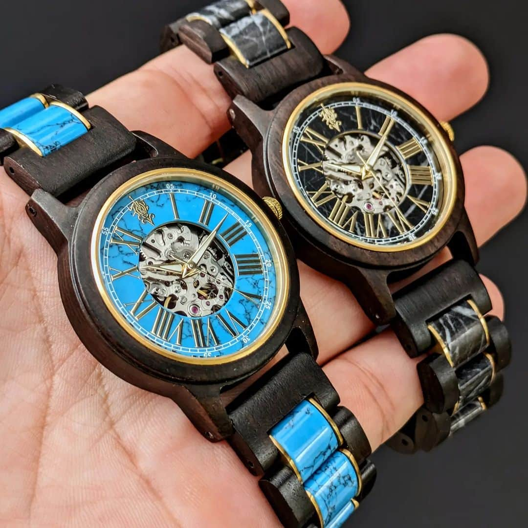 EINBAND -アインバンド-さんのインスタグラム写真 - (EINBAND -アインバンド-Instagram)「【9月中旬に販売開始】 ⌚NEW Automatic Wood Watch⌚ TURQUOISE ＆BLACK MARQUINA💎  #EINBAND #木製腕時計」8月25日 8時02分 - einband_woodwatch