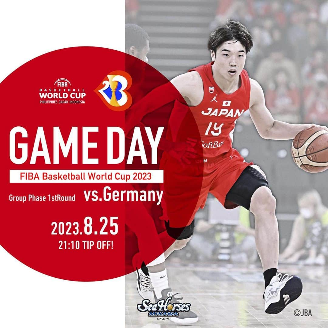 シーホース三河さんのインスタグラム写真 - (シーホース三河Instagram)「#AkatsukiJapan🇯🇵 GAME DAY🌊 🆚ドイツ🇩🇪 🕘21:10 TIP-OFF 📍沖縄アリーナ 📺日本テレビ系 📡DAZN、バスケットLIVE 、TVer  三河から世界へ🌍 日本一丸で全力ブーストしましょう🔥🔥  #西田優大 #WinForJapan #FIBAWC #WinForAll #バスケWC」8月25日 9時46分 - go_seahorses