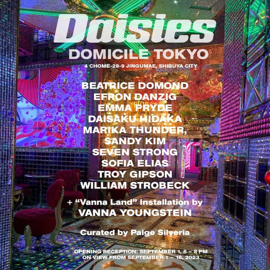 McGuffinさんのインスタグラム写真 - (McGuffinInstagram)「⚡McGuffin Street News⚡  DAISIES AT DOMICILE TOKYO “VANNA LAND” INSTALLATION AND POP-UP BY VANNA YOUNGSTEIN & GROUP PRINT SHOW BY INTERNATIONAL ARTISTS  Paige Silveriaキュレーションの共同アートプロジェクト「Daisies」 Vanna Youngsteinによるポップポップと国際的なアーティストたちによるグループ展を開催  @paigesilveria @daisies_nyc @vannakitty  @domicile.tokyo  ドミサイル東京は、9月1日(金)よりPaige Silveriaキュレーションの共同アートプロジェクト「Daisies」を開催。本展は、アーティストVanna Youngsteinを迎え、彼女のインスタレーション「VANNA LAND」と、プロスケーター、モデル、デザイナー、ミュージシャン、フィルムメーカーなど、さまざまな分野で活躍するアーティストのプリントを展示。Paige Silveriaが2018年に発足させたDaisiesは、これまでに展覧会、ポップアップ、アートブックフェア、音楽とダンスのライブパフォーマンスなど、多岐にわたるアート関連の活動を行ってきた。「VANNA LAND」では、コラージュ作品、彫刻、ビデオなど、様々な作品が展示される。特に彼女がデザインしたT-シャツは、過去にChloe Sevigny、 Kendall Jenner、 Kiko Mizuhara、 Selena Gomezなどの名だたるセレブリティが着用し、一躍人気となる。彼女の才能はアートの領域にとどまらず、ファッションや映画など多くの分野で発揮され、スタイリスト、映画製作者としての幅広いキャリアを持ち、アートとファッションを融合させたアプローチで注目を集めている。NYを拠点に活動するSupremeのアーティスト兼フィルムメーカーのWilliam Strobeck、SupremeとFAのプロスケートボーダーのBeatrice Domond、LA在住のフォトグラファー兼アーティストのSandy Kimやその他プロスケーター、モデル、デザイナー、ミュージシャン、フィルムメーカーなど、さまざまな分野で活躍するアーティストの作品が展示される予定だ。エキシビションに加え、Vannaがデザインしたアイテムを本ポップアップ限定で発売する。  【 Daisies Exhibition & Vanna Youngstein Pop Up 会期情報】 開催期間 : 2023/ 9/ 1 - 9/ 18 営業時間 : 12:00 - 20:00 開催場所 : ドミサイル東京 住所:〒150-0001 東京都渋谷区神宮前4丁目28−9  #paigesilveria #daisies #vannayoungstein #domiciletokyo #ドミサイル東京」8月25日 10時31分 - mcguffin_official