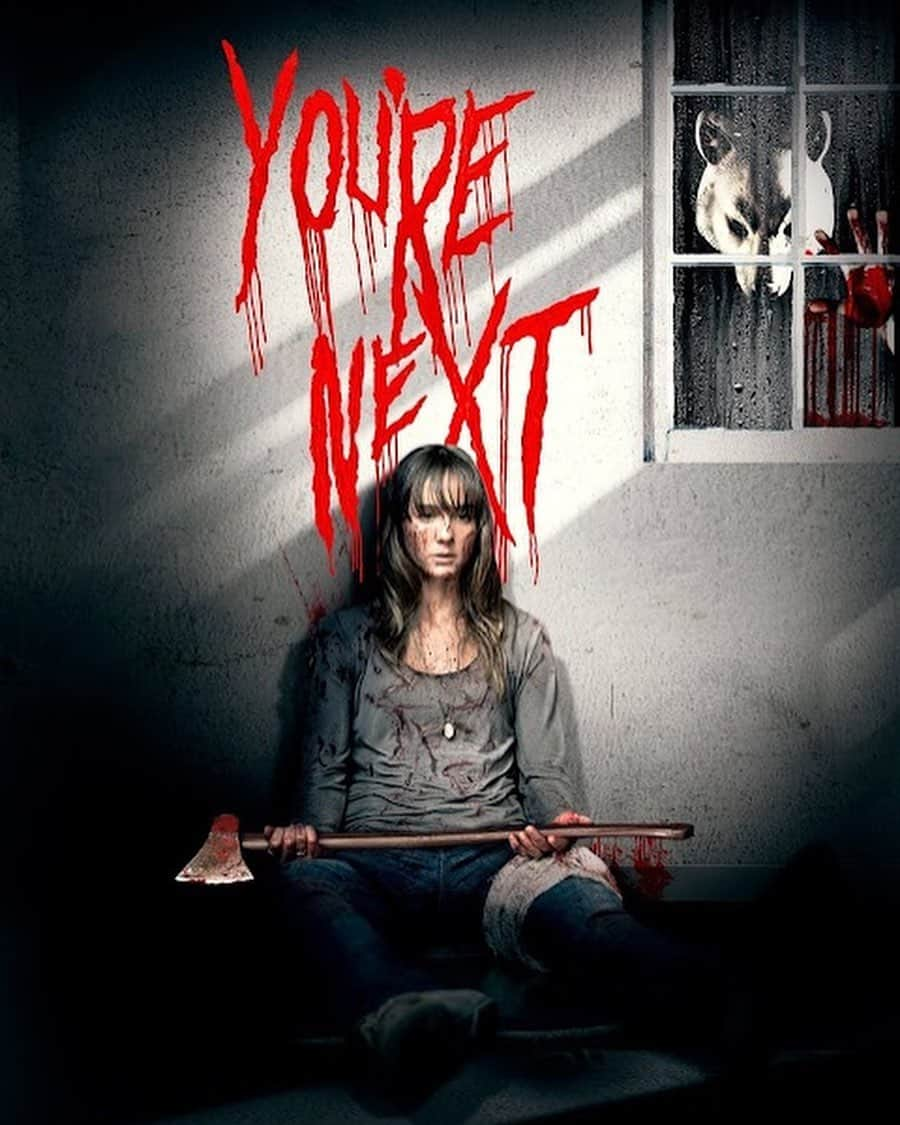 シャーニ・ヴィンソンのインスタグラム：「Today marks the 10th anniversary of You’re Next - so proud of this film. Thanks to everyone for making it a neverending experience! 🩸 🪓   @lionsgate @lionsgatehorror」