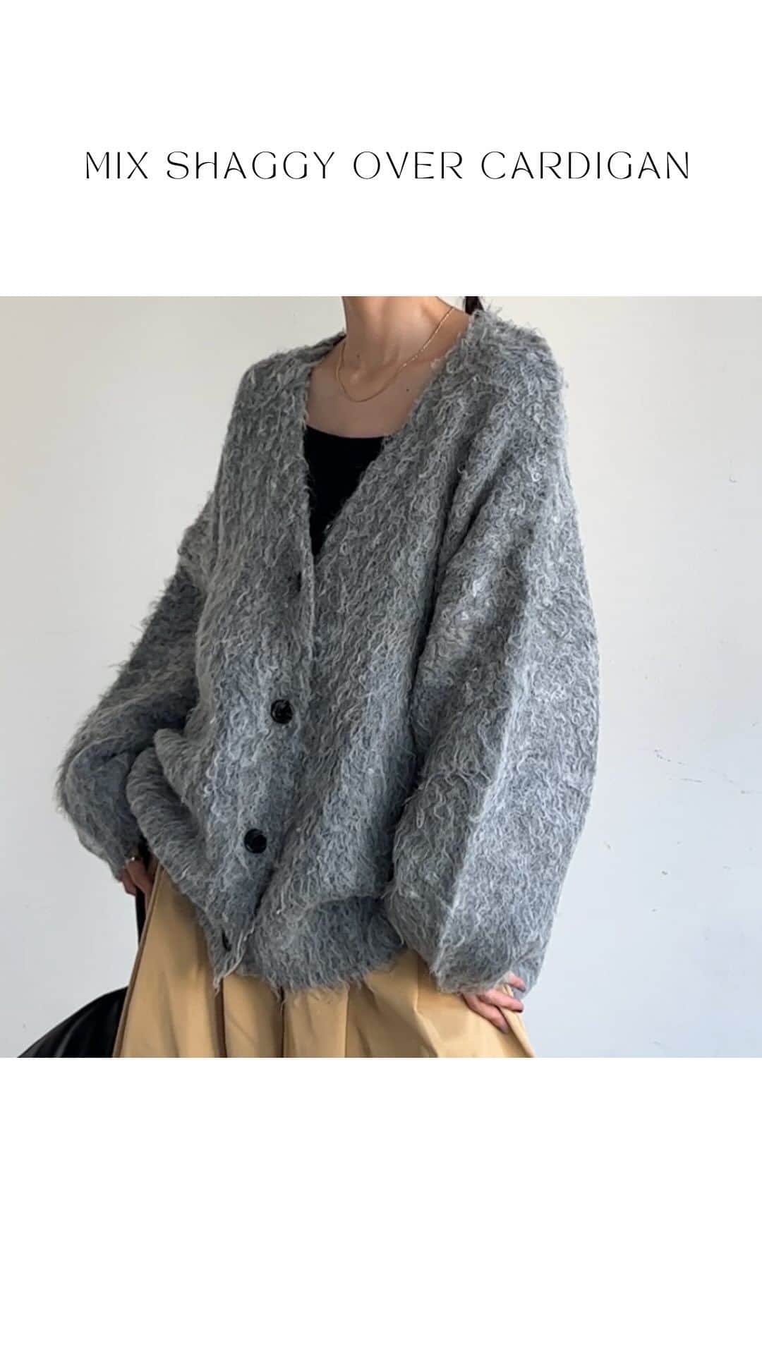 Vannie Officialのインスタグラム：「ミックスシャギーオーバーカーディガン  … Design …  ・今季トレンドの毛足長めシャギー ・スタンダードなVネックカーディガン ・ベーシックで合わせやすいアイボリー、グレー ・主役級のイエロー、ブルー ・重厚感ある肉厚なニット ・肌ざわり良くあたたかい ・ヒップをカバーできる丈感で程良いシルエット  … Styling …  トレンドの毛足ながめのシャギーニット 羽織りとしてはもちろん、タートルネックとレイヤードしてプルオーバーのように着るのもおすすめ 深めVネックなのでキャミソールの上にあわせて 首回りをすっきり見せるのも◎ イエローはグレーのボトムスと合わせる上級者コーデもおしゃれ ブルーはキャメル等の暖色でやわらかく馴染ませるのが秋冬のおすすめ ベーシックな白黒をあわせてスタイリッシュにするのも◎ トレンドで存在感ありつつ カジュアルにもきれいめにも使いやすい今季マストのニットカーディガン  ━━━━━━━━━━━━━━━━━━━━━  透け感：なし 裏地：なし 厚さ：厚手 伸縮性：なし 光沢感：なし  ━━━━━━━━━━━━━━━━━━━━━━ ※詳しくは洗濯タグをご確認ください #vannie_u」