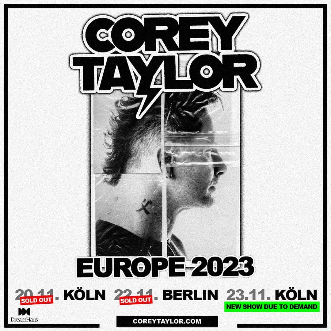 のインスタグラム：「New shows added in Tilburg, NL and Köln, DE! Tickets are on-sale now for both shows at coreytaylor.com/tour 🤘  18/11 • Tilburg, NL @013poppodium 23/11 • Köln, DE @palladium.koeln」