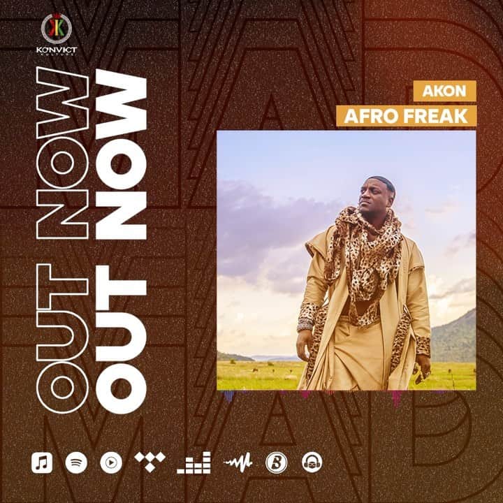 エイコンのインスタグラム：「OUT NOW!!! AFRO FREAK EP!!! 💫 link in bio ⬆️ https://akon.ffm.to/afrofreak」