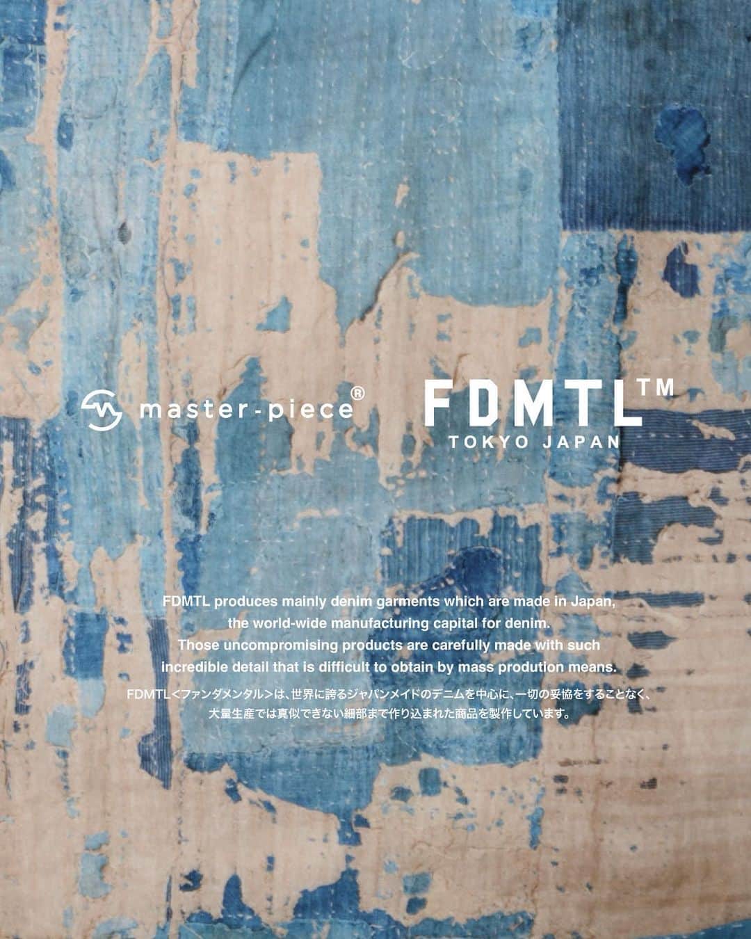 マスターピースのインスタグラム：「FDMTL x master-piece New Release.  「着用するほどに愛着がもてる商品」 をコンセプトに2005年にスタートしたFDMTL（ファンダメンタル）は、世界に誇るジャパンメイドのデニムを中心に、一切の妥協をすることなく、大量生産では真似できない細部まで作り込まれた商品を製作しています。  #FDMTL #masterpiecejapan #2024AW #madeinjapan #マスターピース」