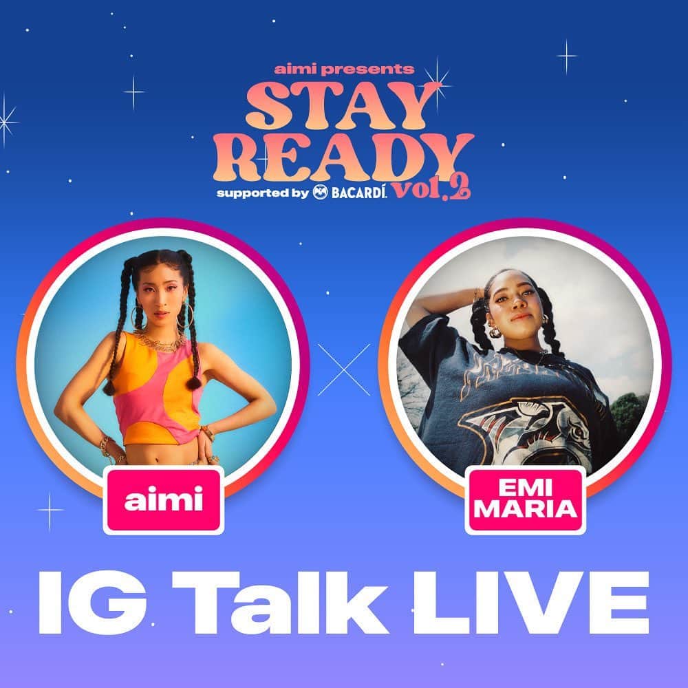 EMI MARIAのインスタグラム：「今夜22:00〜　@aimimusicofficial と久しぶりにインスタライブします🌈❤️‍🔥Stay Readyに向けてどんなライブになるかなど色々話すよ😉後ほど、愛ましょう〜❤️‍🔥」
