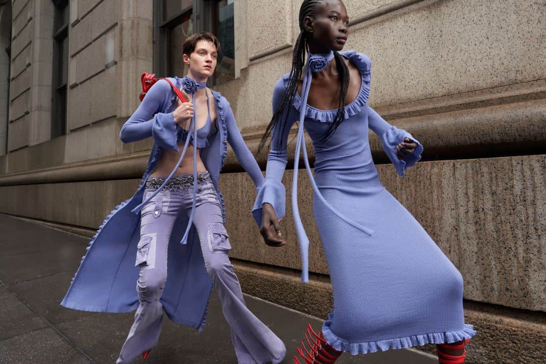のインスタグラム：「CALLING FOR KNITWEAR, PRE-FALL 2023⁣ ⁣ Precious yarns and à-jour ribs with ruffles, flounces and roses. Knitwear has never been so sensual.⁣ ⁣ Shop your faves from Blumarine Pre-Fall 2023 collection by @nicola_brognano at blumarine.com⁣ ⁣ #Blumarine #BlumarinePreFall23」
