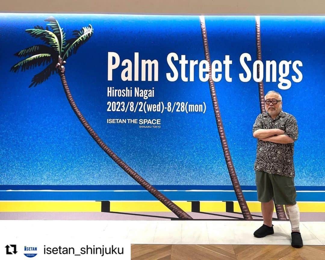 永井博のインスタグラム：「新宿伊勢丹本館2FのISETAN_THE_SPACEでの展示も28日(月)までです、明日土曜日は16:00ころより在廊予定です🐧💦。」
