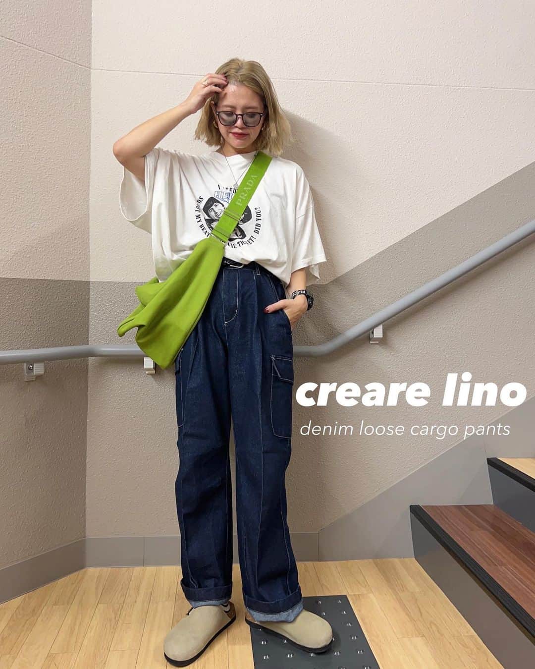 natsupoo0315のインスタグラム：「ひさびーさに履いたデニムは ユニセックスで履ける デニムツイルカーゴパンツ！ 👨🏻と共有しようと思って Lサイズをベルトでしめて履きました🫶セットアップもあるみたい☺️  @creare_lino   お得なのでストーリーにのせておきます😍  #crearelino #大人カジュアル#カジュアル#高身長#高身長コーデ#メンズライク#骨格ナチュラル#カジュアルコーデ#オーバーサイズ#gu#」