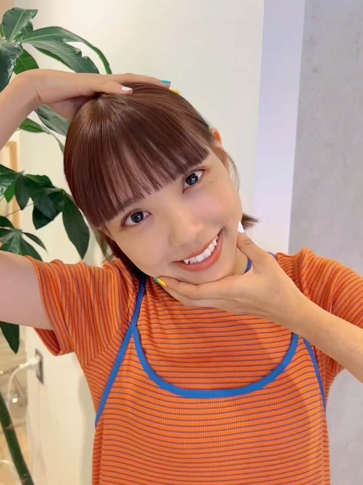 のインスタグラム：「8月はじめに美容院行ったときの！ あともうちょっと伸ばしてみよかな〜〜🍜 ✂️🤎🧡 @yasugi_eriko #美容院 #ヘアスタイル #newhair」