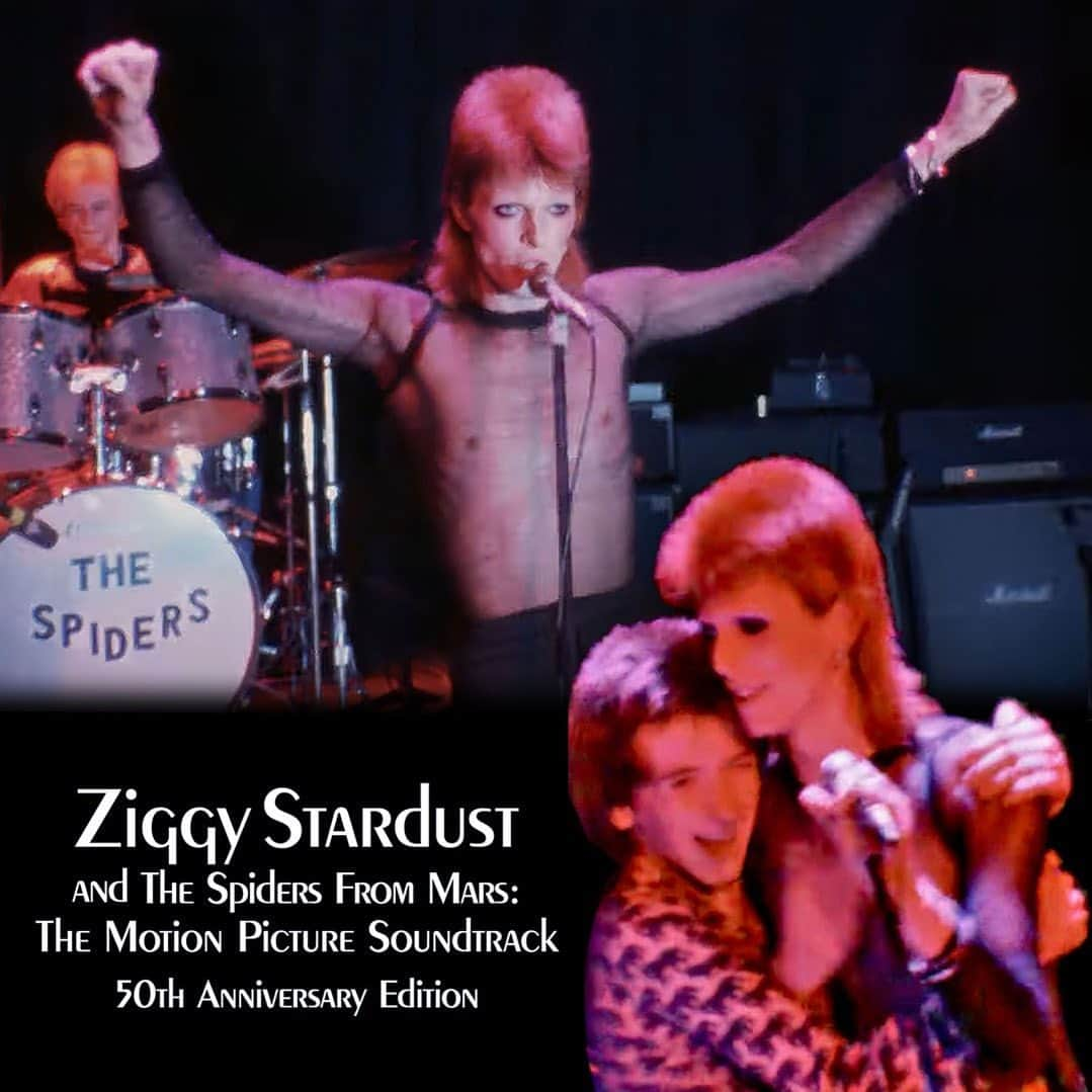 デヴィッド・ボウイのインスタグラム：「WHO WAS THAT ZIGGY HUGGER?  “The boy in the bright blue jeans, Jumped up on the stage...”  You may have noticed the Rock 'n' Roll Suicide 4K video (from the Ziggy Stardust and the Spiders From Mars: The Motion Picture) posted on YouTube in celebration of the UK chart listings last Friday. *  https://youtu.be/lJQf-gcG-g4 (Linktree in bio)  Is the lad that rushed the stage to give Bowie a hug in the closing moments a reader of this page? If so, please make yourself known in the comments section.  * There are many versions of the Official UK album charts these days. Thanks for putting the Ziggy MoPi 50th Anniversary high in them.  Official Soundtrack Albums Chart - #1 Official Scottish Albums Chart - #3 Official Physical Albums Chart - #4 Official Vinyl Albums Chart - #4 Official Record Store Chart - #7 Official Albums Chart Top 100 - #10  The album is also enjoying Top 20 success in many official European charts too.  Go here for all 50th anniversary edition formats: https://lnk.to/Ziggy50 (Linktree in bio)  #Ziggy50  #BowieHammersmithOdeon50th  #ZiggyMoPi  #MysteryZiggyHugger」