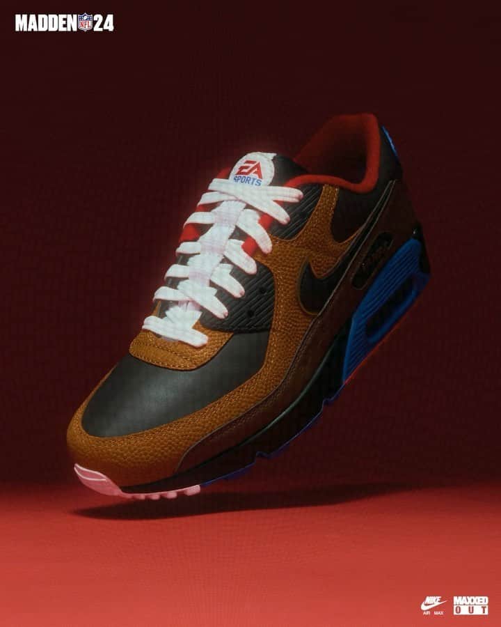 Nike Sportswearのインスタグラム：「Whether in the game or in the streets, the Nike Air Max 90 x EA Sports will get you ready to run the competition. 🎮  This @eamaddennfl inspired classic silhouette features premium leathers synonymous with a football. Paired with an EA inspired color way, this rendition of the Air Max 90 is for those who are ready to dominate on the sticks. 💯」