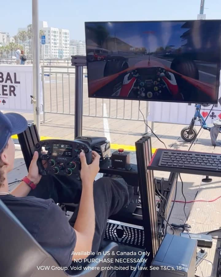 ジャガー・イートンのインスタグラム：「#sponsored  Had a great time this morning visiting the @global.poker Ferrari Experience at the Santa Monica Pier.  Global Poker is an online social poker platform that’s free to play anywhere, anytime. No purchase necessary!  They had a sick Ferrari show car and a simulator out there. Head over to Globalpoker.com and sign up using code: JAGGER. Get over 85% off your first Gold Coin Purchase for $5! (Normally $30) Offer includes: 150,000 Gold Coins and 30 FREE Sweeps Coins.  18+ #GlobalPoker #GPCelebrityChallenge」