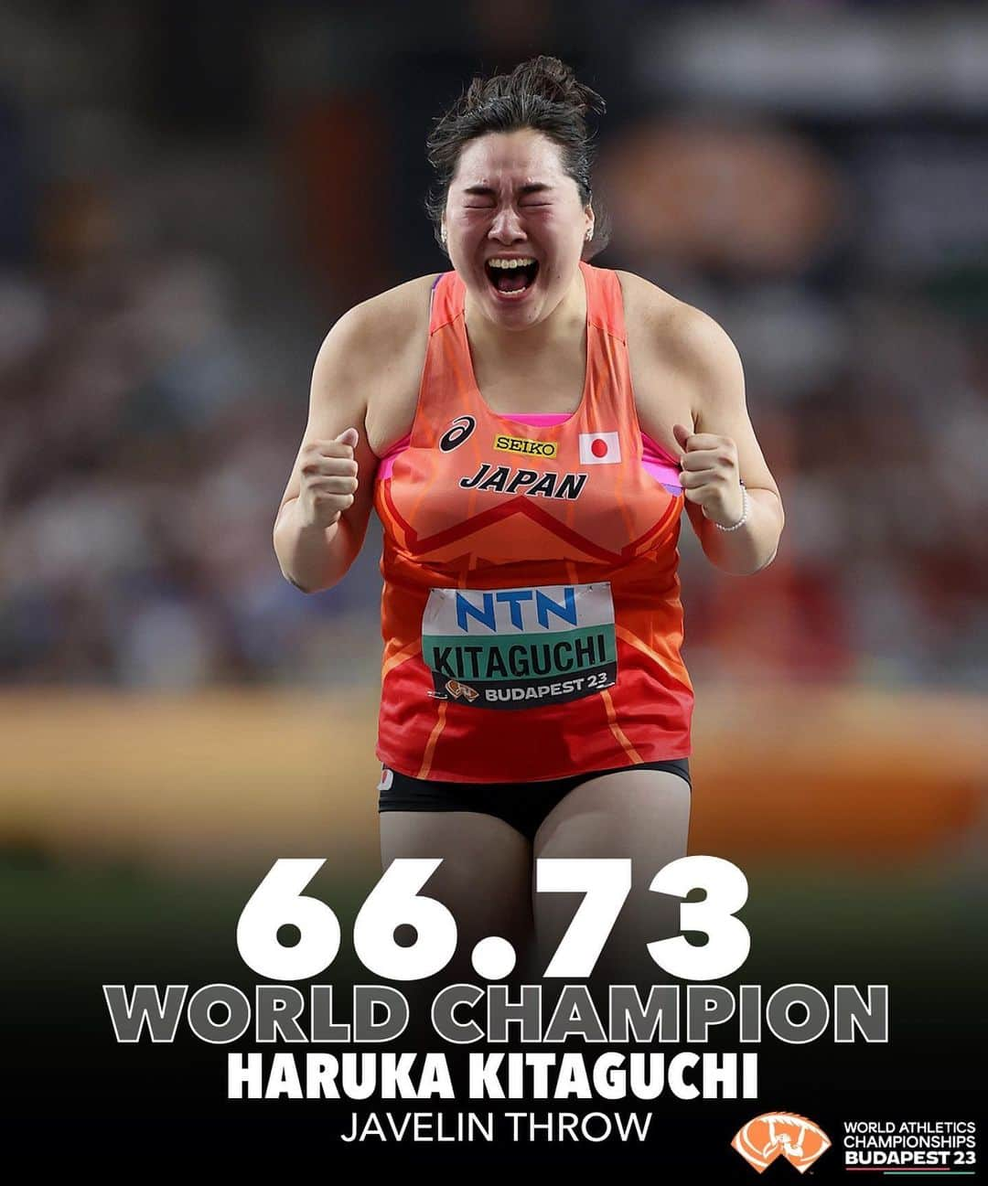 北口榛花のインスタグラム：「Haruka Kitaguchi did it!🥇🇯🇵   After an successful season filled wins Haruka Kitaguchi tops her  season of with the title of World Champion 2023⚡️🔥」