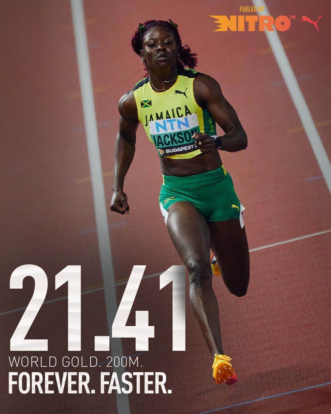 プーマのインスタグラム：「The world is on notice. ⚡️   Back-to-back 200m World Champion @sherickajacko leaves the rest of the field SPEECHLESS. She dominated her race, setting a championship, national, and personal record along the way. 🥇🇯🇲   @leyanisperezharnandez lights up the runway and locks down her first global podium position. 🥉🇨🇺   What a night- Shericka and Leyanis, it’s an honor to see you bring your best.    #ForeverFaster」