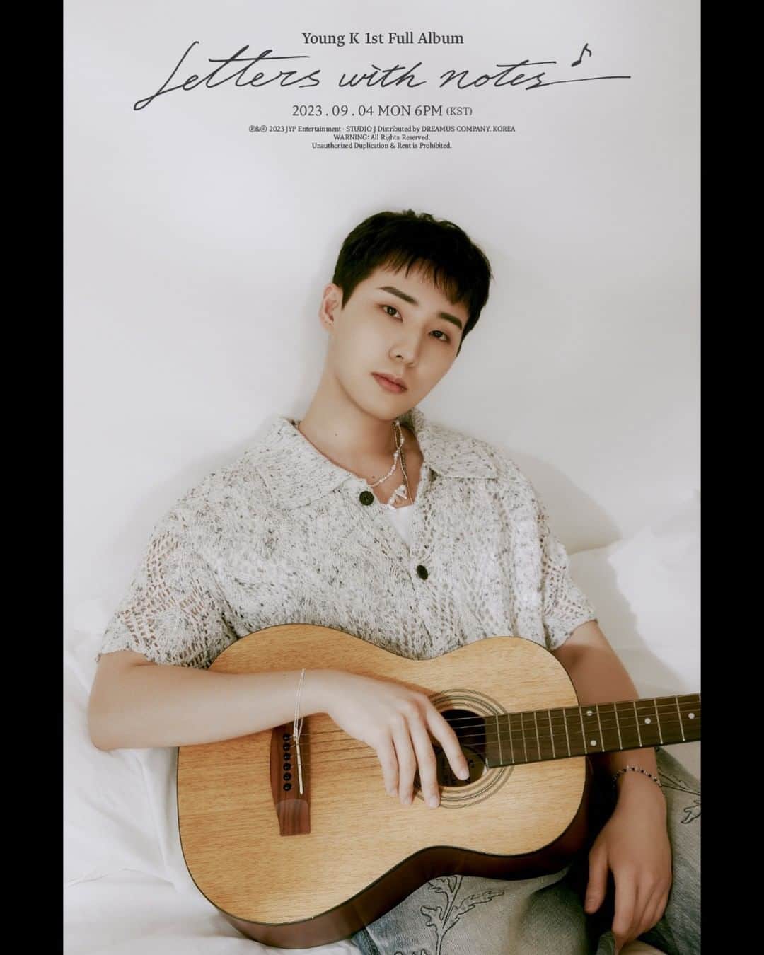 JYPエンターテインメントのインスタグラム：「ㅤ Young K 1st Full Album <Letters with notes>  Concept Photo 1, 2  ALBUM RELEASE 🔽 2023.09.04 6PM (KST) 🎼 TITLE "이것밖에는 없다"  #DAY6 #데이식스 #YoungK #Letters_with_notes #이것밖에는_없다 #JYP  @from_youngk」
