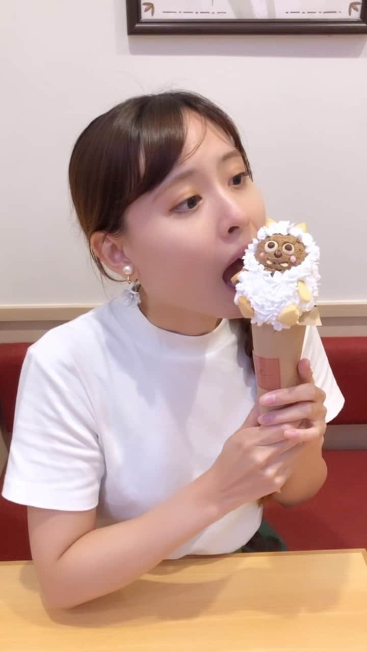 望木聡子のインスタグラム：「この #ウルフィ、食べられる🤤 #クレープスドアンヌ で販売中の 「ウルフィ メ〜ロメロ！クレープ」 メ〜ロメロ！アンバサダーとして絶対に外せません💗  お顔かわいい…もこもこ毛皮のクリームたっぷり… 店員さんの技術すごい！ありがとうございます✨ 中の甘酸っぱさの正体は、意外に #マンゴー でした🥭  この日はしばらく後に完売になっていました。 今月末までの限定販売、お見逃しなく🍫  #クレープ #ウルフィクレープ #スイーツ #名古屋 #名古屋スイーツ #おやつ #sweets #crepe #SKE48 #意外にマンゴー #あかりん会いたい❤️ #メーテレ #アナウンサー #白T #編み込み #三つ編み #編みおろし #メーロメロアンバサダー #望木聡子」