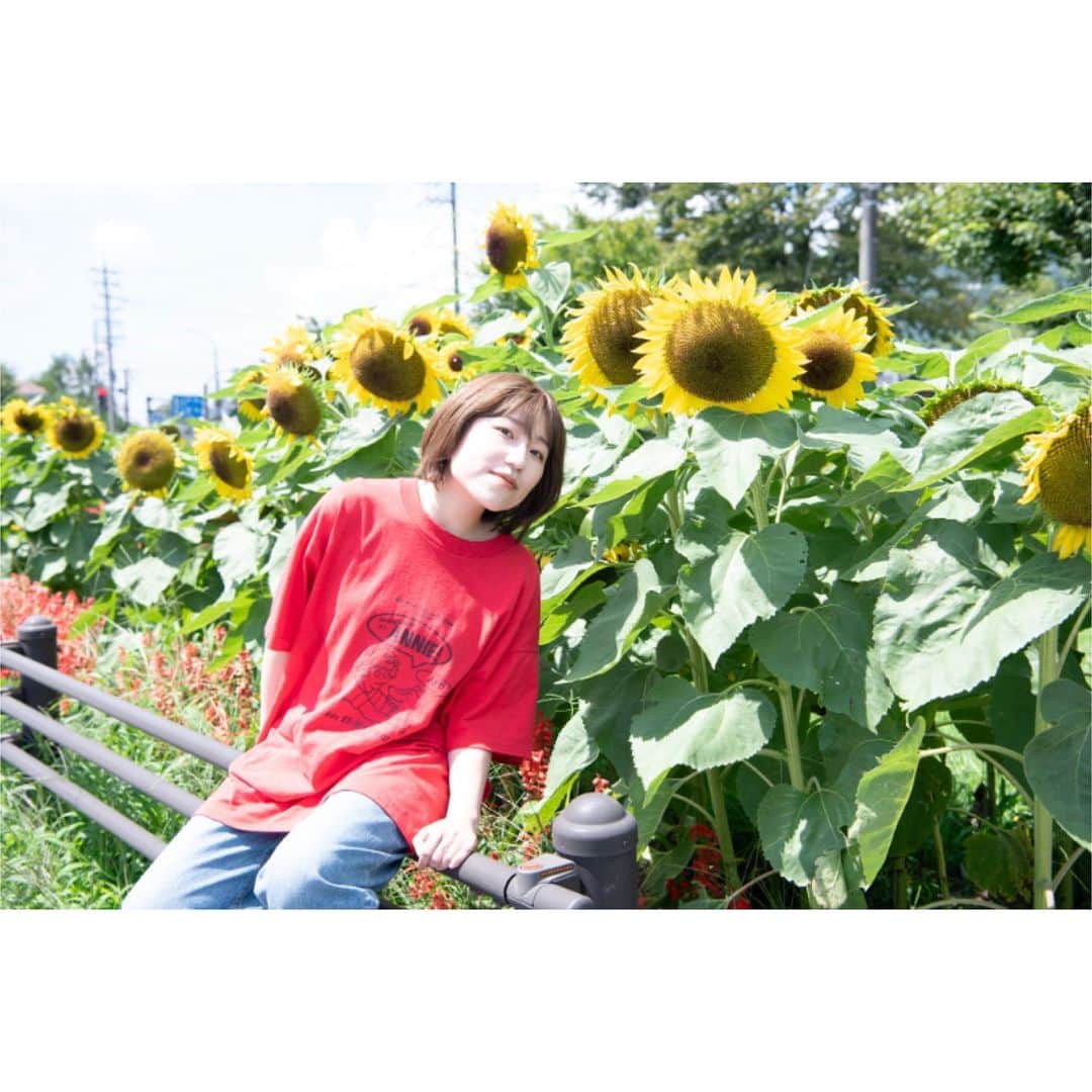 関取花のインスタグラム：「そしてアー写も変わりました！  私が音楽の仕事を始めてから、一番長くお世話になっている、それこそ私の音楽人生を写真という形のメモリーで残し続けてくれている大好きなあずささん(@azusatakada_photographer )に撮っていただきました📸ヘアメイクは髪も切っていただいた享子さん！いつもドキッとするナチュラルな色使いに感動🌷(@kawashimakyoko3)  でっかいひまわりなんて見たの、子供の頃以来だったなー🌻」