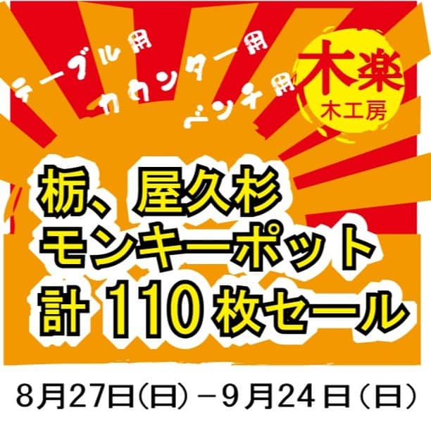 木楽木工房さんのインスタグラム写真 - (木楽木工房Instagram)「大人気の樹種、栃・屋久杉・モンキーポットをどどーんと110枚集めました！  一挙、柏の大倉庫にて展示、大放出いたします。   関東一のラインナップを誇る当店ならではの迫力の3樹種フェア、  栃好き、屋久杉好き、モンキーポット好き必見のフェアです。   栃、屋久杉、モンキーポットにはそれぞれ他の樹種とははっきり異なる特徴があります。  ぜひ、それぞれの特徴をおさえてご覧になってください。木を見る楽しさ倍増です！   栃は純白、あるいは、大理石のようななめらかな木目を持つ、高級感漂う木です。  毎年、変わらずの根強い人気を誇ります。   屋久杉は樹齢1000年を超える細かな木目が織りなす複雑な文様が特徴。  すでに、オークションが終了し、市場に出回るのはごくわずかというたいへん貴重な木です。   モンキーポットは黄味と茶の縞模様、両端の黄味がモダンなおしゃれな木です。  ♪その木　何の木　気になる木、の木でもあります。   サイズも様々、幅70cm、80㎝、90㎝、100㎝、長さ1m、2m、3mと揃っています。  もちろん、常設の3樹種以外のラインナップも通常どおり充実。  当店のラインナップはいま、過去最高に充実しています！   皆さまのお越しをお待ちしております(^^)/」8月26日 14時45分 - kiraku.mokkoubo