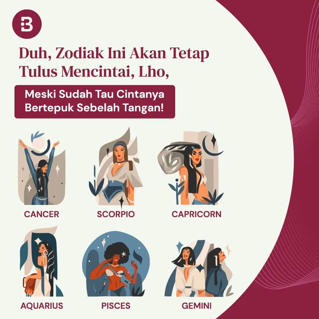 Beauty | Health | Fashionさんのインスタグラム写真 - (Beauty | Health | FashionInstagram)「Mungkin predikat si paling tulus cocok nih disematkan ke zodiak ini. Karena, meski tau cintanya tak terbalas, tapi mereka akan tetap tulus mencintai!🥲  Duh, yang saat ini punya pasangan dengan zodiak ini, selamat ya! Selamat merajut cinta yang tulus bersamanya🥰😍✨ —-- Jangan lupa untuk follow @Beautynesia.id  untuk berita menarik seputar wanita dan lainnya!  Follow juga instagram : @beautynesianews 💄 @mommyasia.id 🤰🏼👶🏻 —---- #zodiak #zodiac #katazodiak #ramalanzodiak #cinta #tulus #tulusmencintai #cinta #mencinta #cintatulus #bertepuksebelahtangan #patahhati #cancer #scorpio #capricorn #aquarius #pisces #gemini #beautynesiaid」8月26日 15時00分 - beautynesia.id