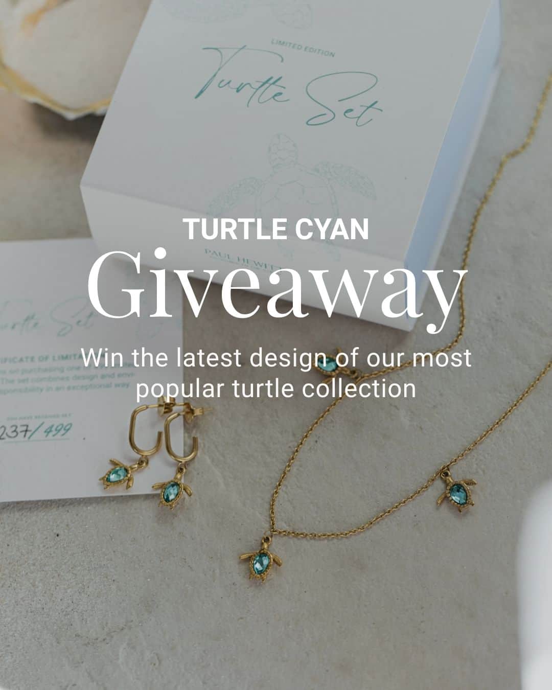 PAUL HEWITTのインスタグラム：「- GIVEAWAY CLOSED -  WIN OUR NEW AND LIMITED TURTLE CYAN SET  TURTLE CYAN has quickly become our most popular Turtle Collection. This is your chance to win our latest set consisting of the necklace with three turtles and the classic hoops.  All you have to do is 1. Follow @paul_hewitt 2. share this post in your story 3. Tag your bestie (multiple entries possible)  The winners will be chosen at random and notified via DM on monday August 28th.  To participate you must be a resident in Germany and at least 18 years old. This giveaway is in no way sponsored, associated or affiliated with Instagram, META or Facebook. Legal recourse is excluded. There is no guarantee and no cash payment of the prize. The winning data will not be passed to third parties and will only be used for sending the prize.」