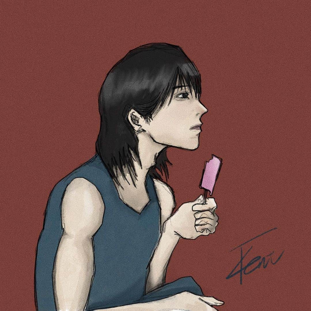 竹下健人のインスタグラム：「アイスと少年  #illustration #イラスト #落書き #design  #boy #icecream  #夏の夕暮れ #竹下健人」