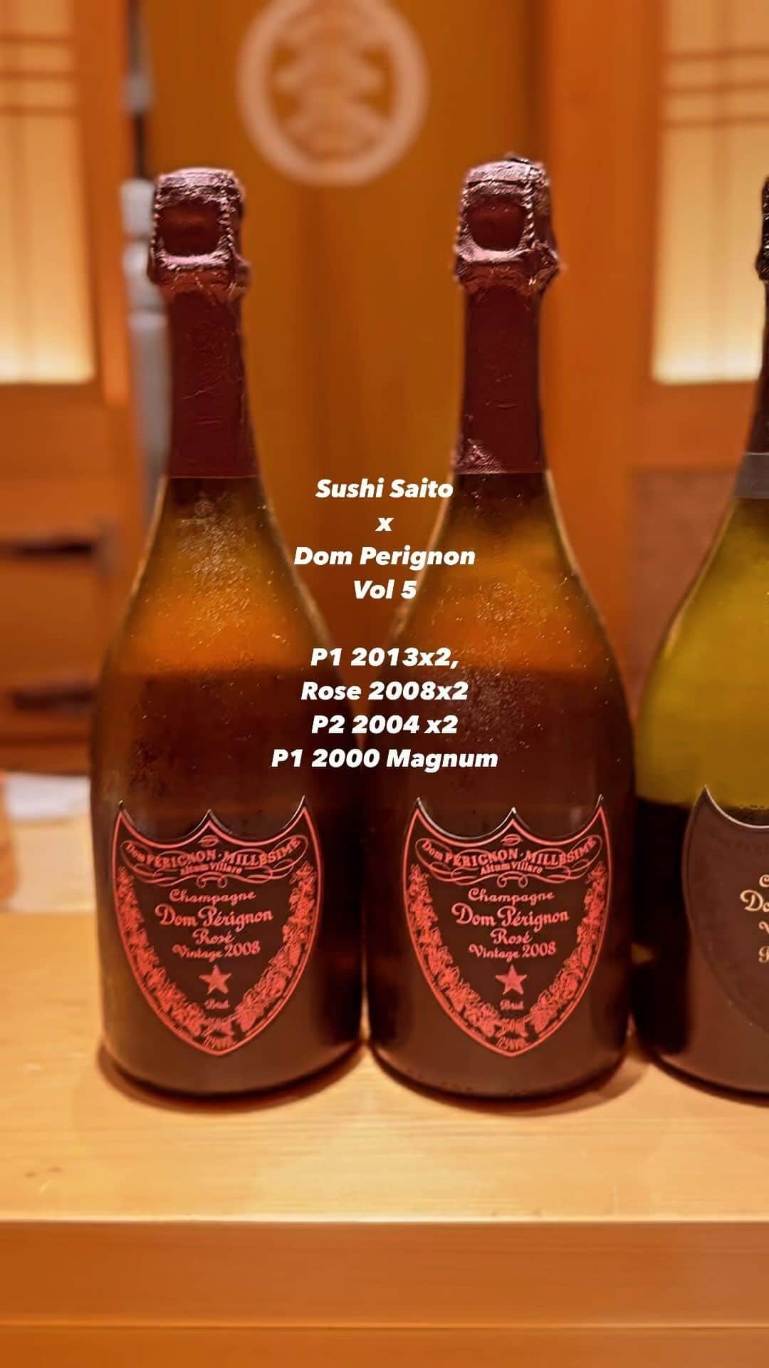 本田直之のインスタグラム：「昨年よりプロデュースして、今回で5回目となる、Dom Perignon x 鮨さいとう  This is the 5th Dom Perignon x Sushi Saito, that I have produced since last year.  P1 2013x2,  Rose 2008x2  P2 2004 x2 P1 2000 Magnum  #domperignon #sushisaito #鮨さいとう #ドンペリニヨン」