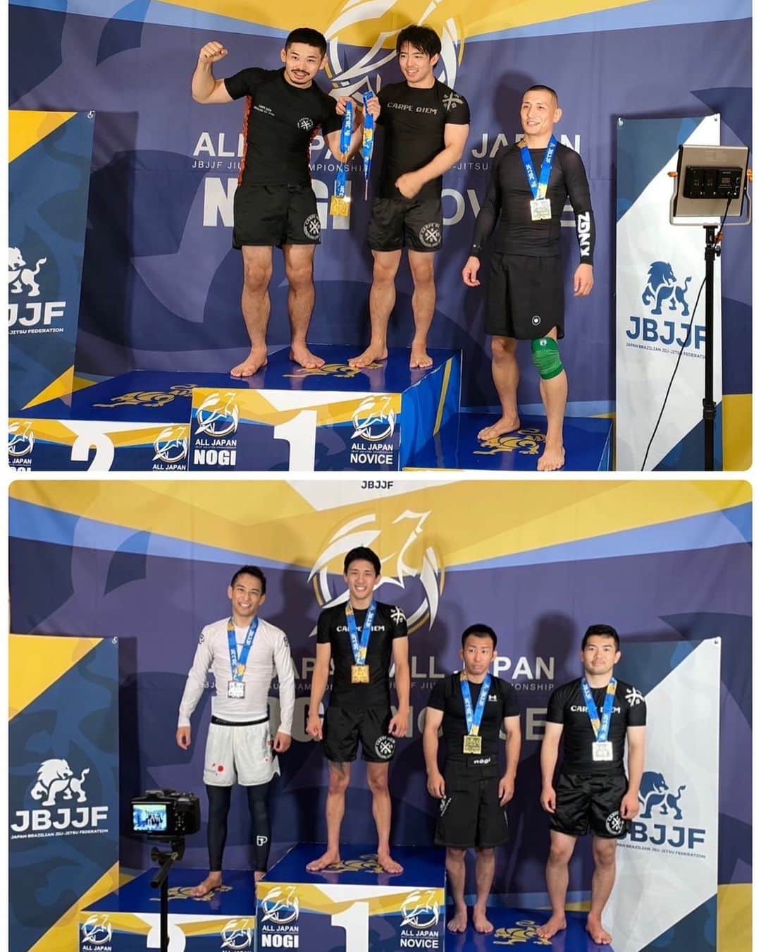 岩﨑正寛のインスタグラム：「全日本ノーギ選手権  タツノスケ @tatsucdbjj  茶帯ライトフェザー優勝 コタロー @kotarocdbjj  茶帯ライト優勝、無差別三位 福島 @seiyacdbjj  茶帯ライト優勝、無差別二位  今日三人全員茶帯の日本一になった。 みんなそれぞれの課題を持ってキッチリ結果を出す事が出来た。 全ては日々の練習の積み重ねの結果だと思う。 タツノスケは減量でライトフェザーに落とし、適正階級でやっと勝てた。 コタローくんはKITで負けて落ち込んでる間もなくすぐ全日本ノーギに。心配はあったが一週間の出稽古で持ち直し、強敵に勝つ事が出来た。 福島くんは無差別でのカウアンとの激闘は素晴らしく、皆の印象に強烈に残ったと思う。 それまでの超重量級との戦いも自分の出来ることをやりきり勝ち上がった。  今日は良くやった。 みんな強くなって来た。」