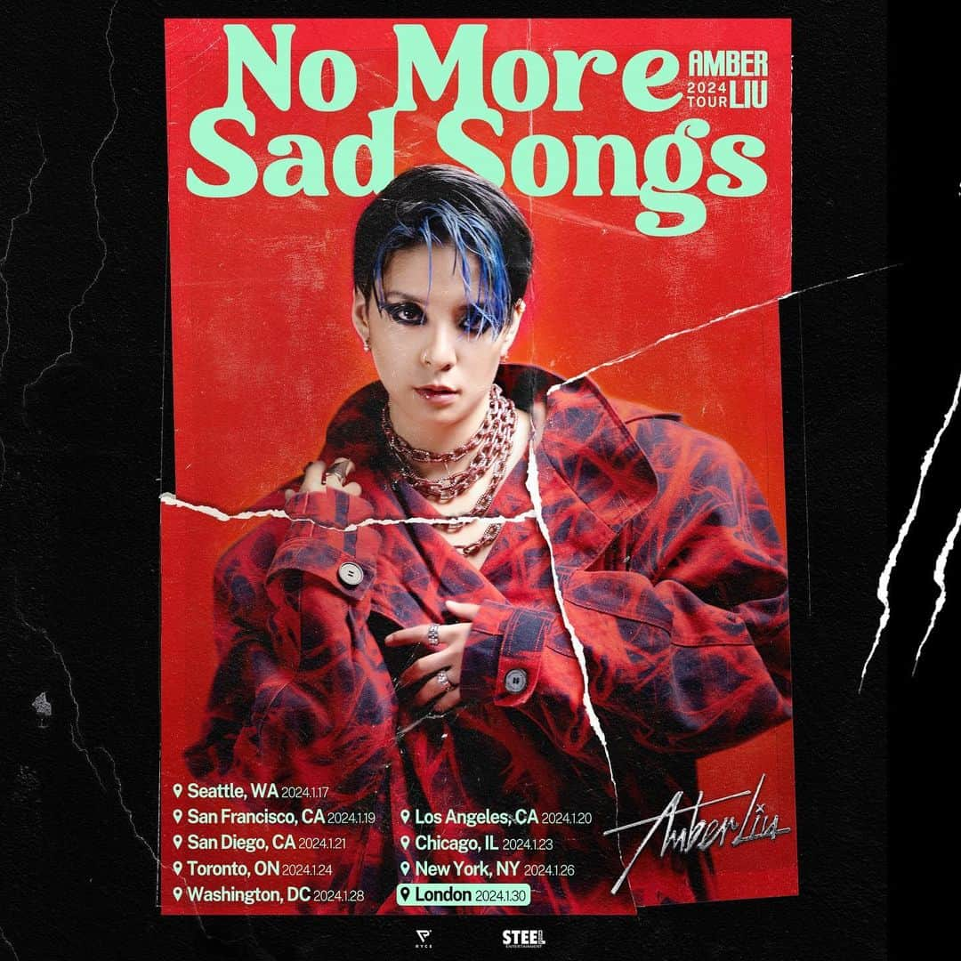 アンバー のインスタグラム：「No More Sad Songs Tour TIX ON SALE! 10AM Local Time 1.17 - Seattle, WA 1.19 - San Francisco, CA 1.20 - Los Angeles, CA 1.21 - San Diego, CA 1.23 - Chicago, IL 1.24 - Toronto, ON 1.26 - New York, NY 1.28 - Washington DC 1.30 - London **DATE CHANGE**」