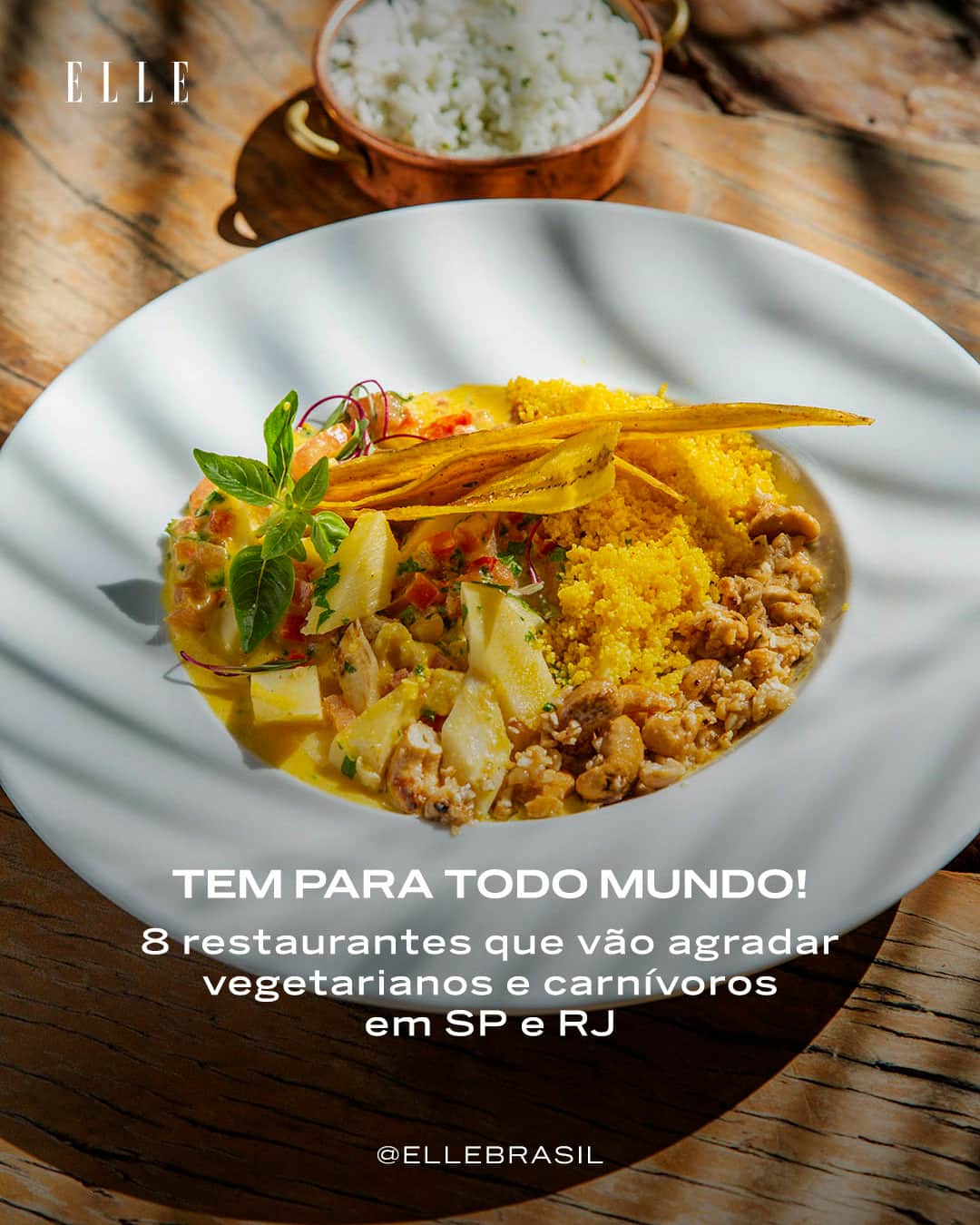 ELLE Brasilのインスタグラム：「Chega de briga entre amigos! Sim, sabemos que houve uma época em que ser vegetariano significava ter que se contentar com a seção de saladas ou com uma massinha no cardápio, assim como um momento em que carnívoros convictos também não entravam nem amarrados em restaurantes sem proteína animal no menu. Agora, porém, acabou a discussão na hora de escolher o lugar para almoçar! No carrossel, separamos oito restaurantes, em São Paulo e no Rio de Janeiro, com menus que conquistam tanto o público vegetariano quanto aqueles que nem pensam em abrir mão da carne. Em elle.com.br, tem ainda mais opções, vai lá!」
