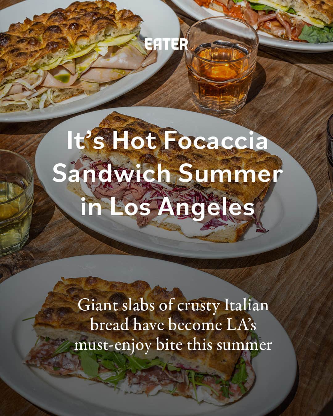 Eater LAのインスタグラム：「It has unequivocally become the summer of focaccia sandwiches in Los Angeles, as makers from Silver Lake to Santa Monica turn big panels of crusty bread into the city's hottest handhelds. With a deeply Italian heart and a purely LA soul, the modern focaccia sandwich has become the must-eat new star on the sandwich scene. Welcome to Hot Focaccia Summer.  Click the link in bio to read more from Eater LA senior editor Farley Elliott (@overoverunder).   📸: @secretstan @meetjakob」