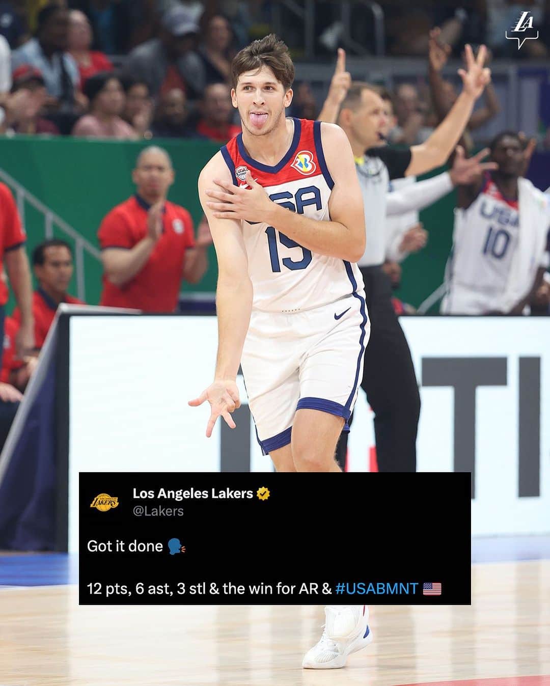 Los Angeles Lakersさんのインスタグラム写真 - (Los Angeles LakersInstagram)「USA grabs the win over New Zealand 🇺🇸   #FIBAWC | #USABMNT」8月27日 0時43分 - lakers