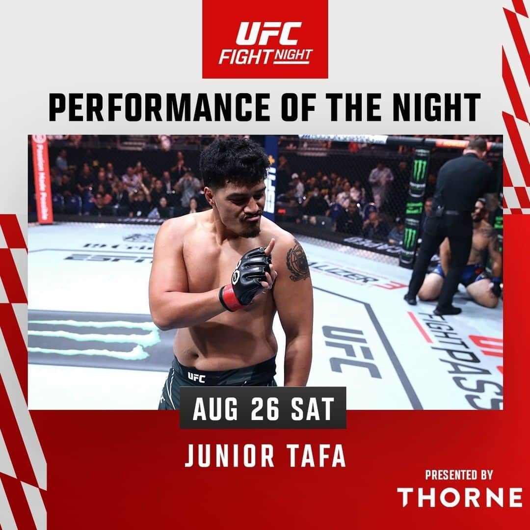 UFCさんのインスタグラム写真 - (UFCInstagram)「These two are walking away with an extra 50K 🤑 @MichalOleksiejczukUFC & @Junior.Tafa earn your POTN honors!  #UFCSingapore | Presented by @ThorneHealth」8月27日 1時09分 - ufc