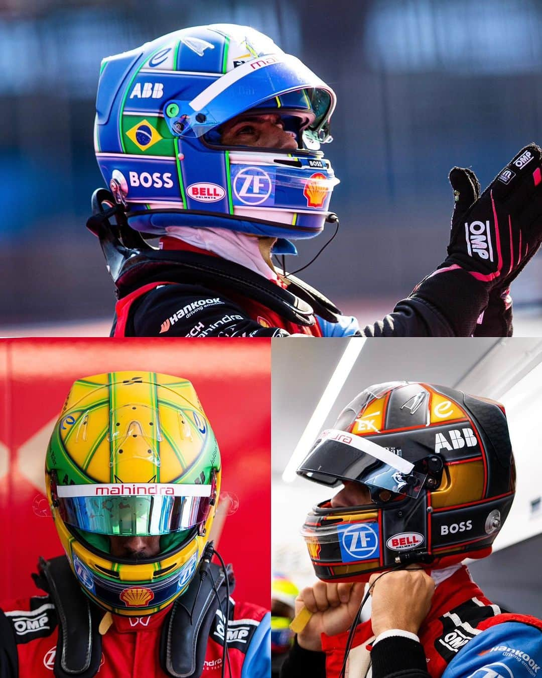 ルーカス・ディ・グラッシのインスタグラム：「What was your favorite helmet of Season 9 ?  #FIAFormulaE #FormulaE #Electric #ElectricVehicle #Racing #Motorsport #Boss #ABB #ABBgroup #JuliusBar #JB #EY #BellHelmets #Mahindra #Mahindraracing」