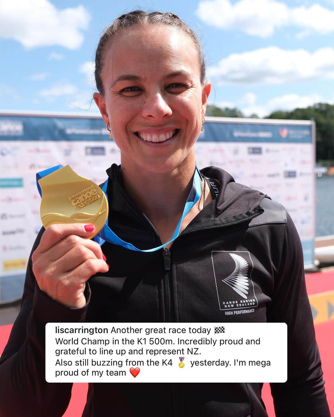 リサ・キャリントンのインスタグラム：「Unstoppable on the water 🖤🌿  Lisa Carrington becomes the Women’s K1 500 Canoe Sprint World Champion for the fourth time! INCREDIBLE 🙌  #EARNTHEFERN #TheFernIsAllOfUs」