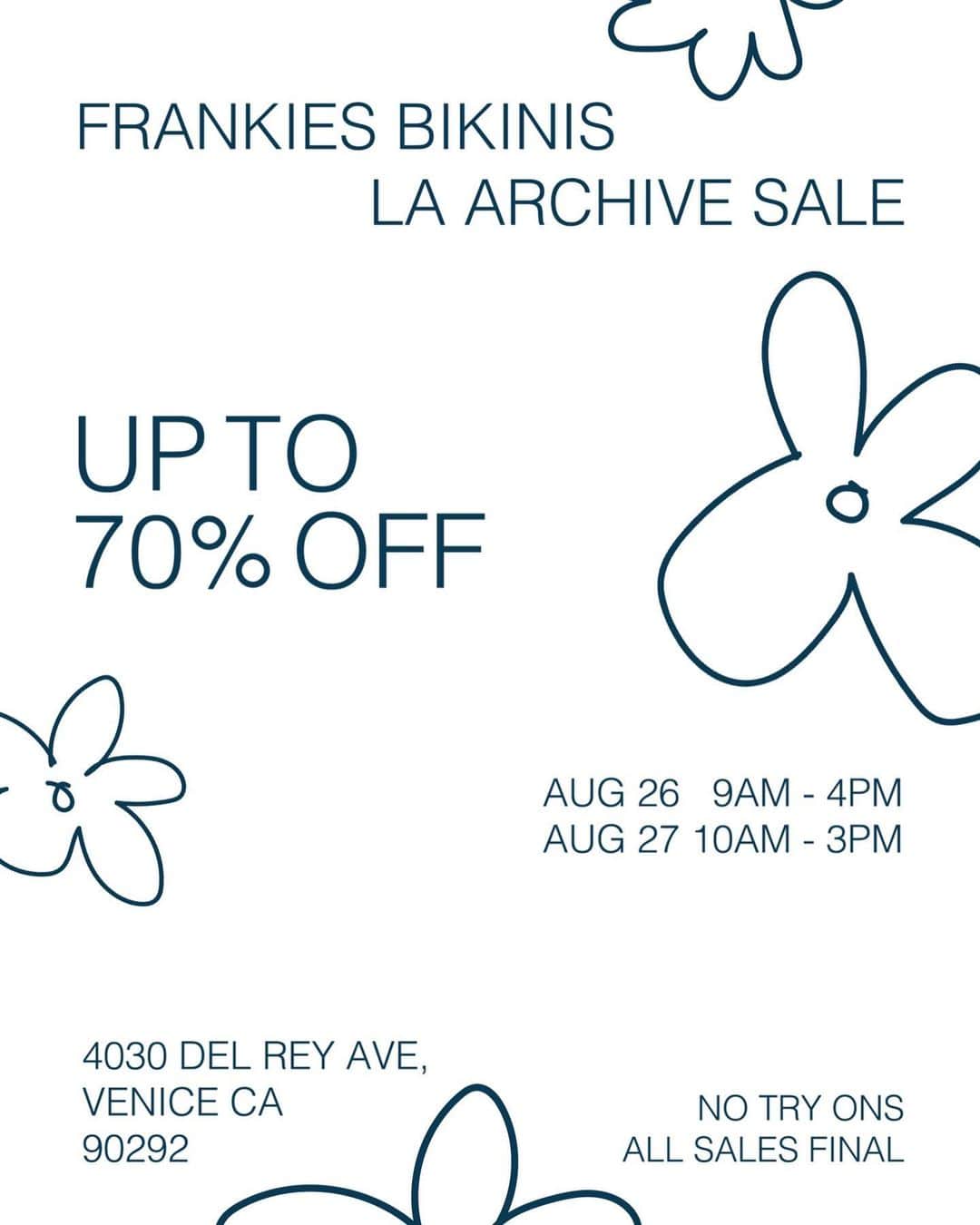 FRANKIES BIKINISのインスタグラム：「our LA archive sale is here!!! lowest prices of the year at up to 70% off! we are fully stocked with sizes including swimwear (of course) but also cozy apparel, linen pieces, cloud knits, pilates princess, shoes!!!!, and more.」
