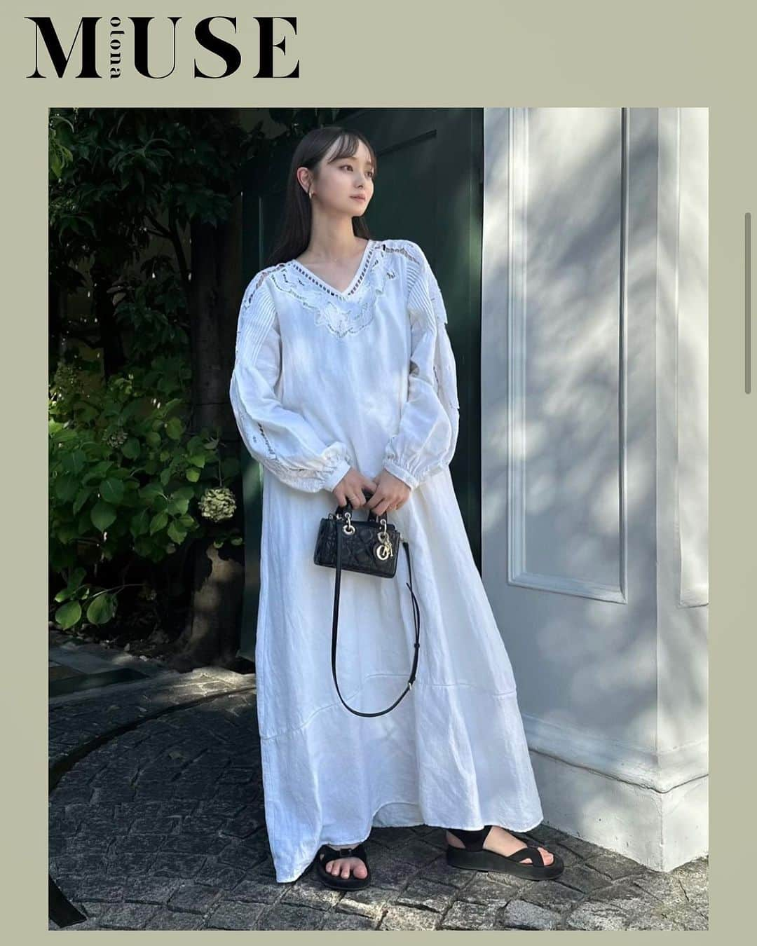 丸林広奈のインスタグラム：「OTONA MUSE 365 DAYS SNAPのモノトーンstyleに出ています🤍  MARNOのこの刺繍がふんだんにデザインされたLucie dressは近日数量限定で販売予定です🤍 お楽しみに…♡ @marno__official   @otonamuse」