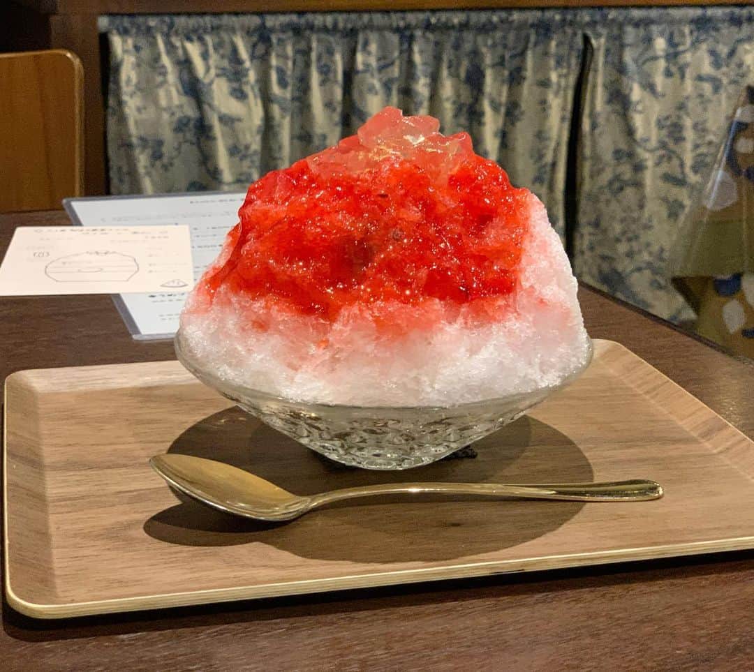 原田麻子のインスタグラム：「うめすもも  うめあんず、うめルバーブからの梅すもも。 梅すももなんて最高に好き。  梅干し毎日食べるくらい好きだから 刻んだ梅干しが入ってるのもとても嬉しい  #かき氷#かき氷🍧#おやつ#ごはん#sweets#shaveice#神奈川かき氷」