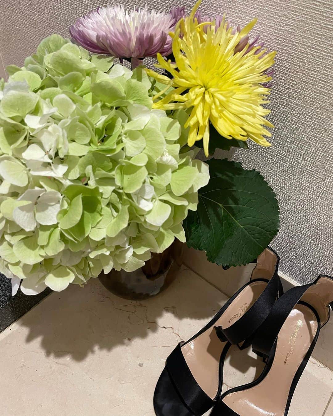  如月 みうのインスタグラム：「お気に入りの靴とお花が並んでいると なんだかときめく🤍」