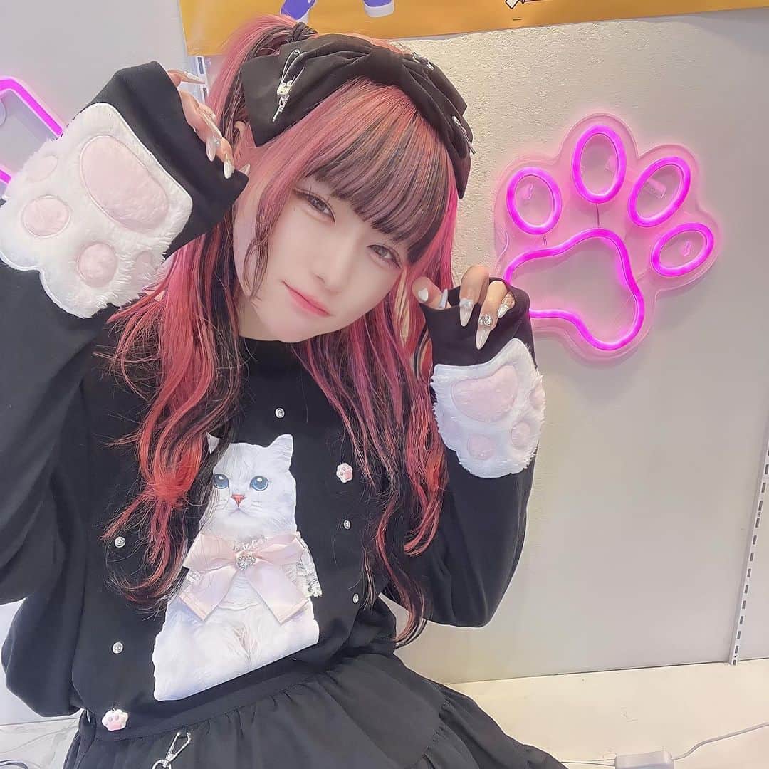 のインスタグラム：「ねこ #ankrouge #アンクルージュ #大宮アルシェ #大宮 #アルシェ #地雷系女子 #地雷 #地雷女 #地雷メイク #ブラックコーデ #サブカル女子 #サブカルファッション #サブカル地雷 #自撮り界隈 #tシャツコーデ #ねこ #ピンク髪 #ハイトーンカラー #いいね返し #アパレル店員」