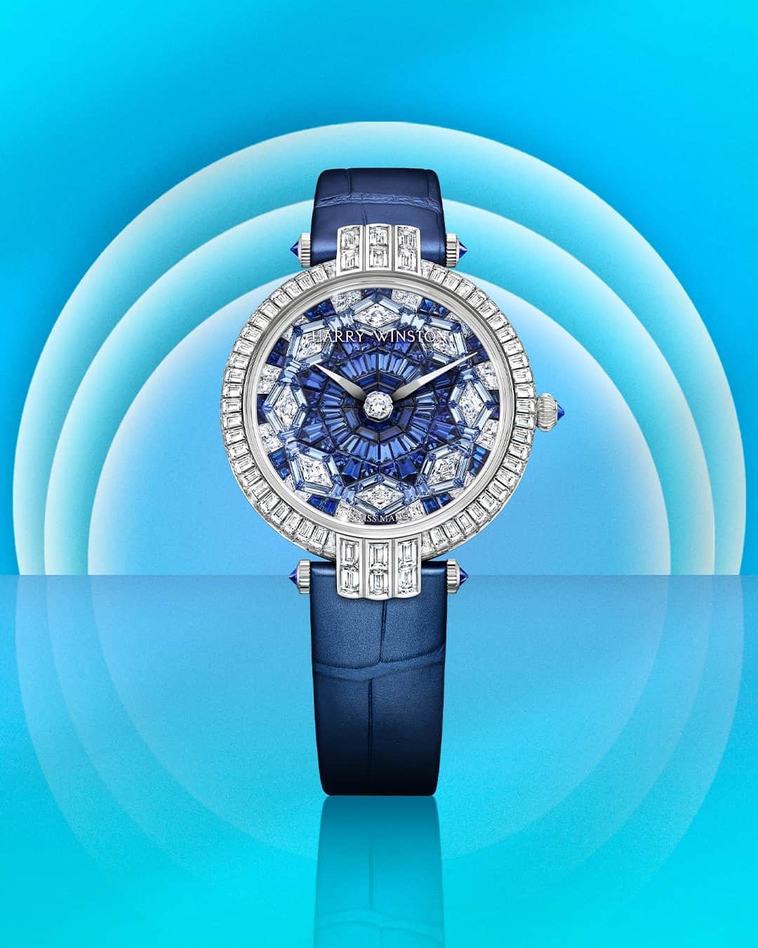 ハリー・ウィンストンのインスタグラム：「The breathtaking dial of the Premier Night Prism Automatic 36mm timepiece evokes the shapes and facet reflections of a brilliant-cut blue stone. Tap the link in bio to discover the stunning watch. #HarryWinston」