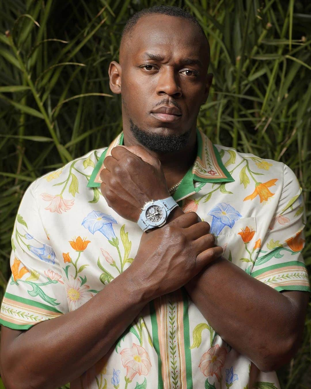 ウブロのインスタグラム：「The sky is the limit with the #BigBangUnico Sky Blue on the wrist of #HublotAmbassador @usainbolt. #HublotLovesSummer  Picture by @stephanefeugerephotography」