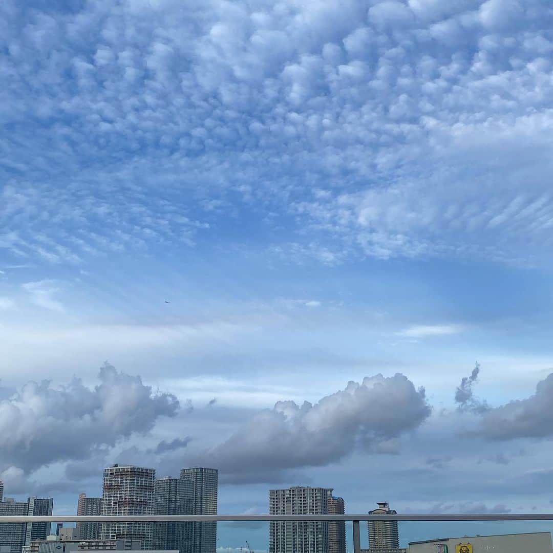 奥本健のインスタグラム：「若干、彩雲か   #ken_okumoto   #東京  #彩雲  #毎分飛行機  縦横10m×10m 厚さ5mくらいのセーフティマットあったらDIVEしたい」