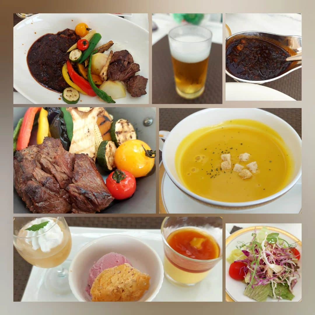 のインスタグラム：「すごい😆⤴️  #ランチ　  ホテルアプリ登録で、、500円引  それでも‼️お得  #ステーキ黒カレー  安くなった分、、  ランチビール🍺するよね😃笑っ  はい、  サウナで！  頑張ります」