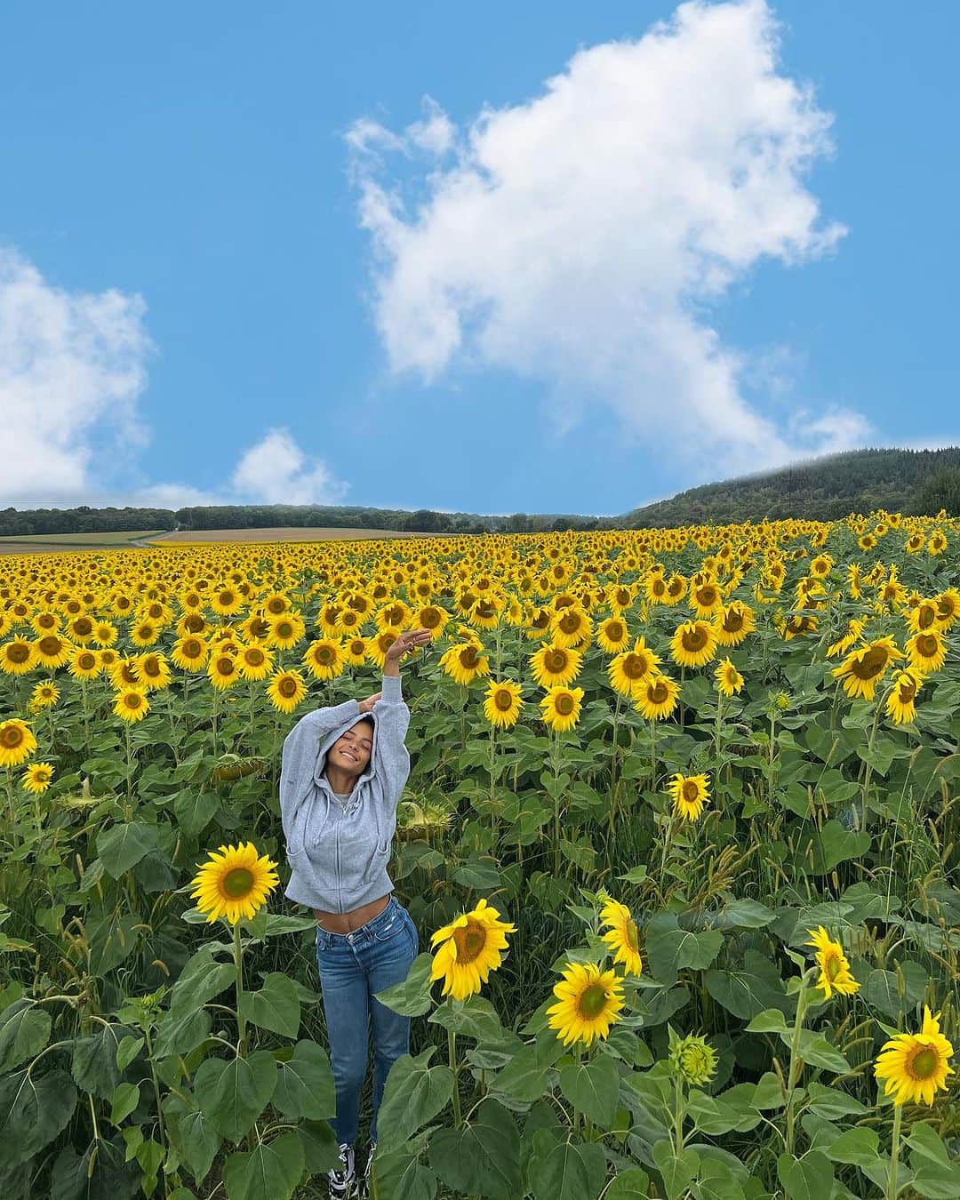 クリスティーナ・ミリアンのインスタグラム：「Of all the places in the world I found my favorite happy flower🌻💛✨ #MySunFlower   #sunflower #nature #flowers #natureshots #fieldofflowers #normandy #normandie #wildflower #luckyme」