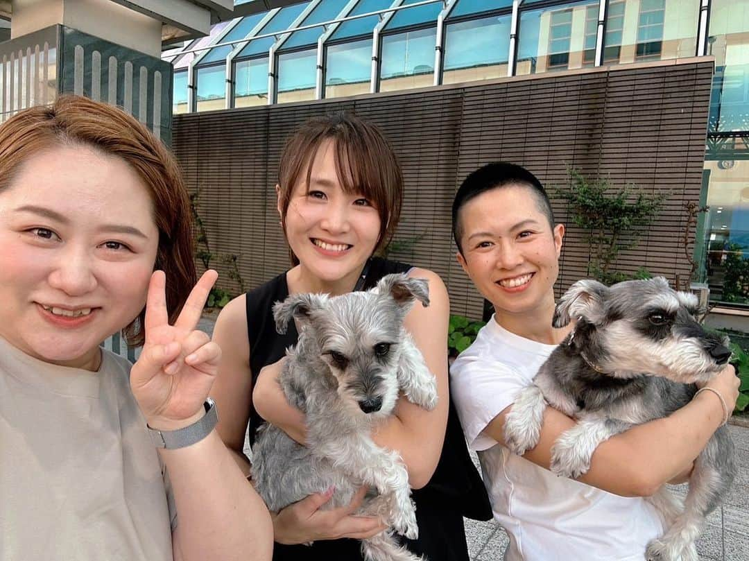 花音舞のインスタグラム：「レッスン。  今月もみんな頑張りました✨ 継続は力なり！！ みんな毎日歌やボイトレの課題を提出してくれて、その成果が実り…どんどんレベルアップしてきています✨  毎日コツコツやるって当たり前の様で、結構難しかったりしますよね。 それは頑張りすぎちゃうから… あまり頑張りすぎず毎日少しでいいから練習するとそれが力となるんですよね…💪🥹  昨日のレッスンしていたらWレインボー🌈🌈が出てきて、みんなhappyになれるよ〜ってテンションが上がりました✨  お写真2枚目は空からの景色✈️ 見方をかえると違う世界が…✨ 私も常に色んな角度から色んなこと吸収していきたいなと思った…そんな帰りのフライト時間でした✈️  最初のお写真はみちこ先生と、レッスン終わりお見送りに来てくださったmisaさんと🐕くー&ぽの🐕 癒された〜☺︎ #宝塚 #受験生 #レッスン #愛媛 #松山 #トリニティ #花音舞」